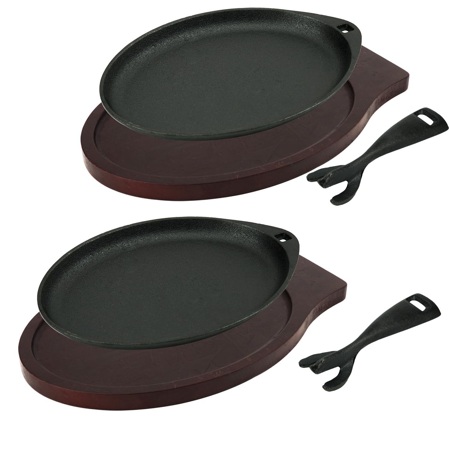 Dvk 2 Cast Iron Skillet Set Sizzling Plate Wooden Base Fajita Skillet Removable