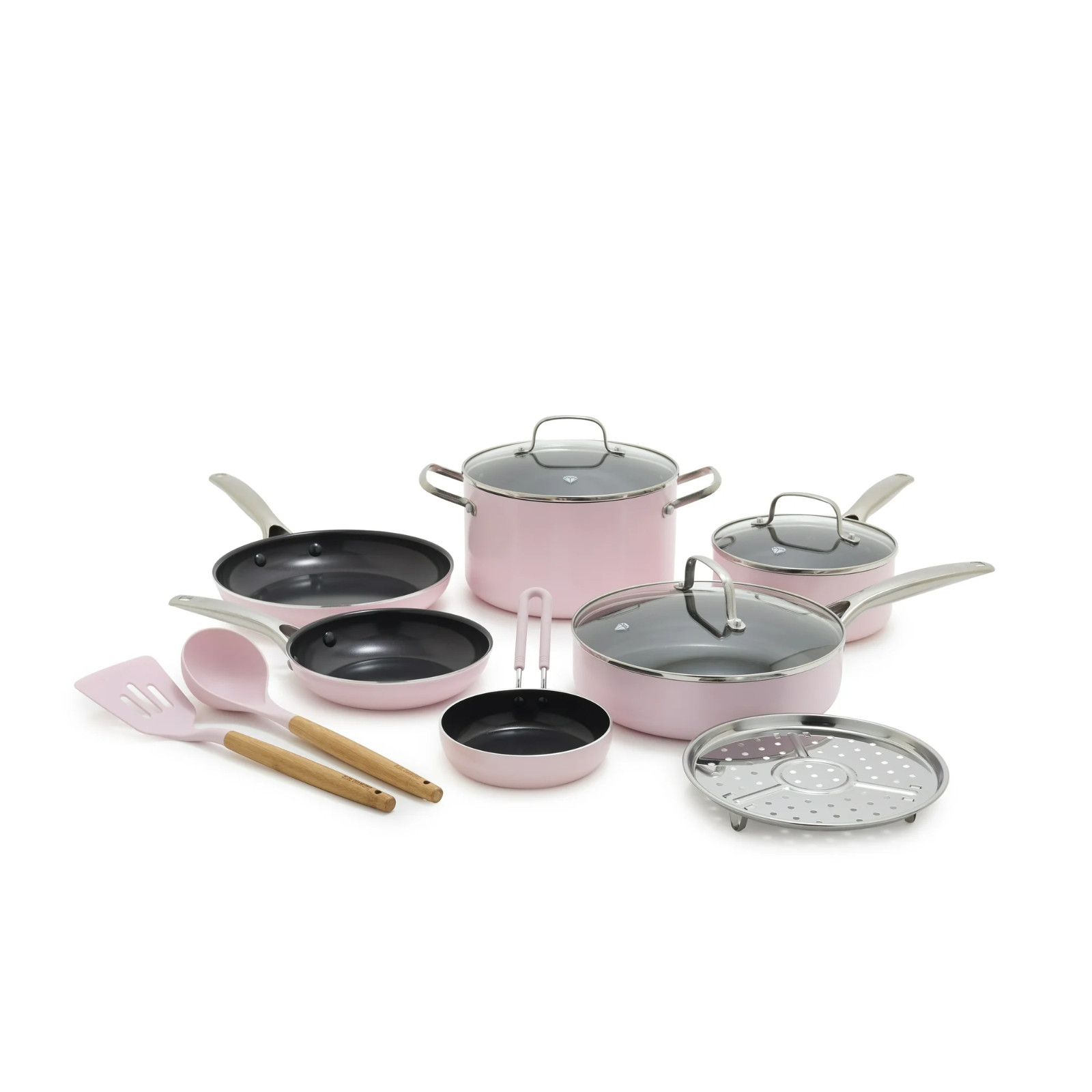 Blue Diamond Toxin-Free Ceramic 12-Piece Pots & Pans Cookware Set, Pink