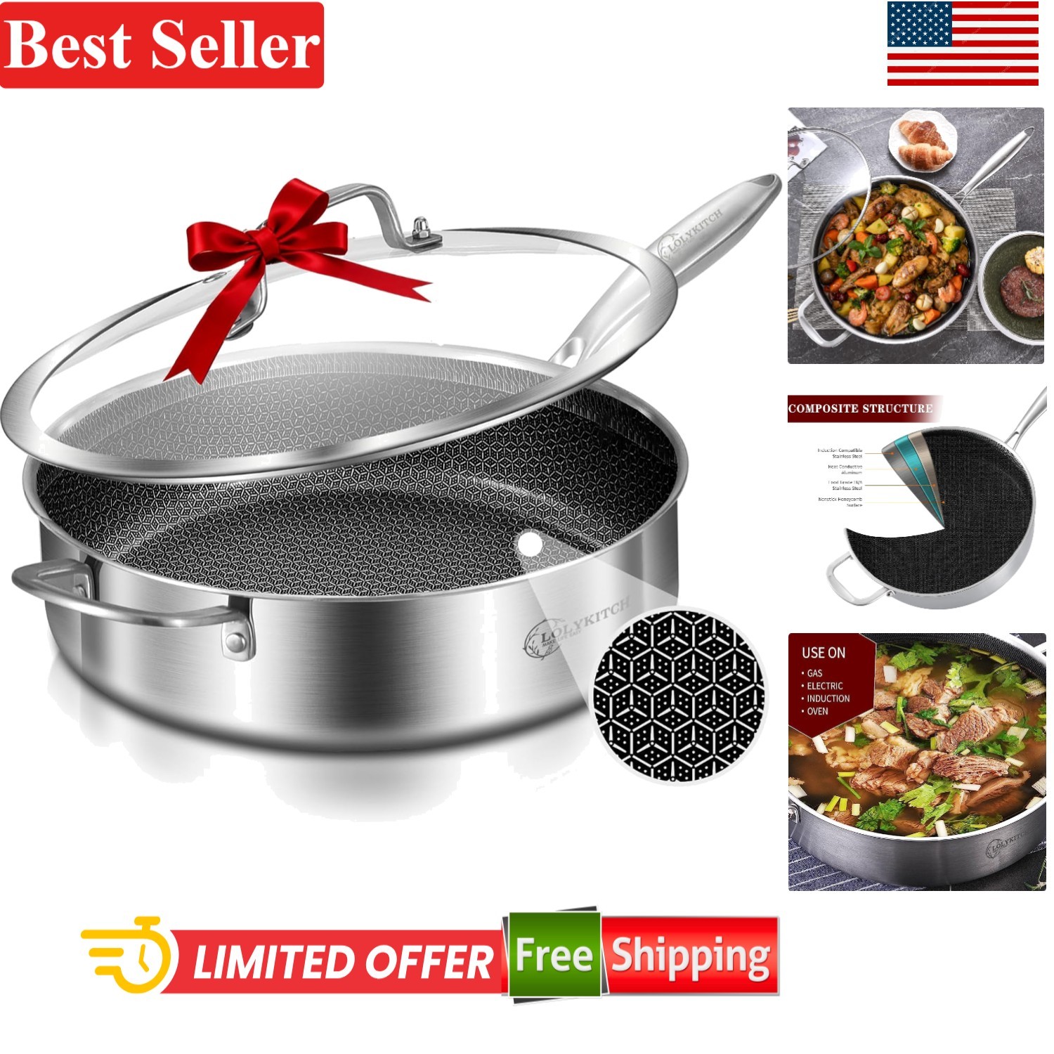 12 Inch 6 Qt Nonstick Deep Frying Pan with Lid for Family Cooking Compatible …
