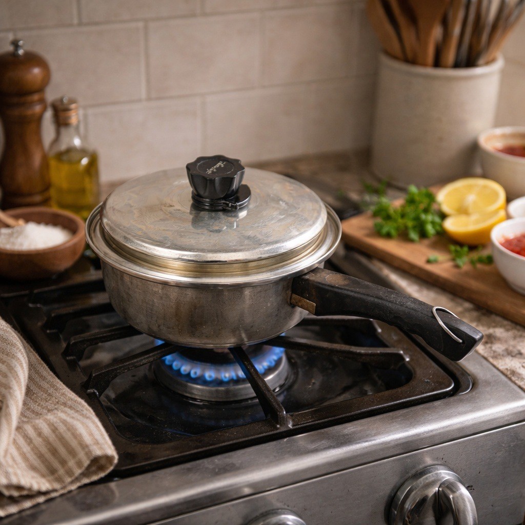 Vtg Lustre Craft Multi Core 5-Ply Stainless Steel 8.25″ Skillet Pan w/ Lid USA