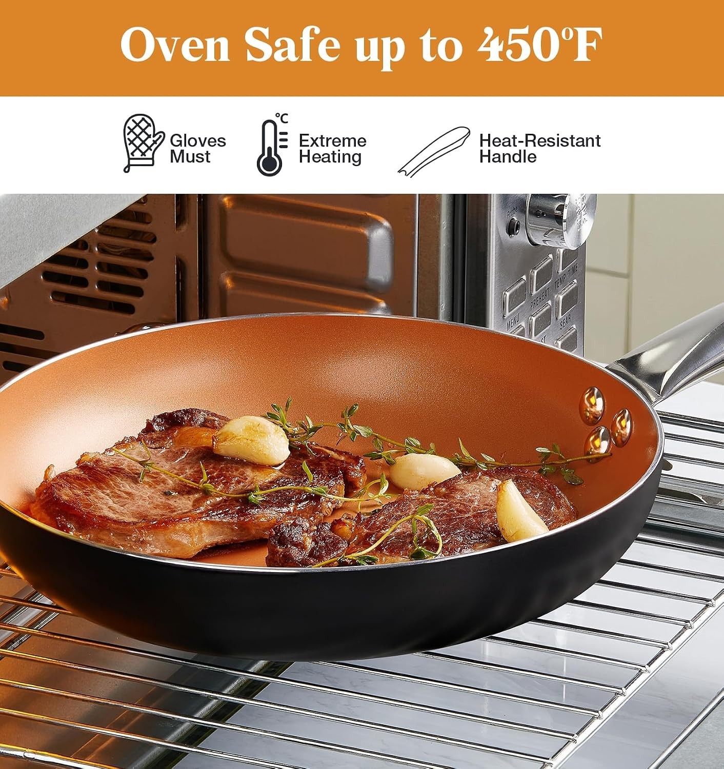 10in Copper Nonstick Frying Pans with Lids and Titanium Ceramic Interior,100%…