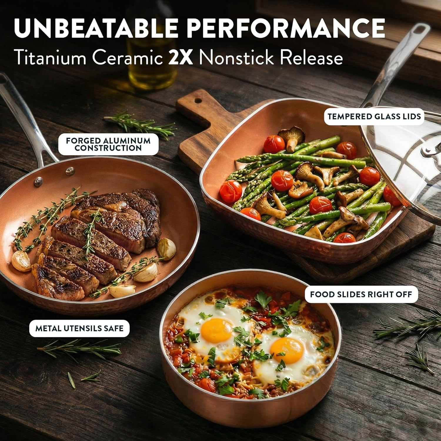 Gotham Steel Hammered 20 Pc Ceramic Cookware Set Nonstick, True Ceramic Pots and