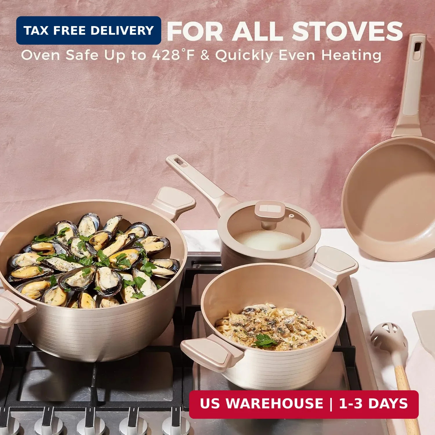 HONGBAKE Pots and Pans Set Nonstick, 26 Pcs All-in-One Kitchen Starter Set with