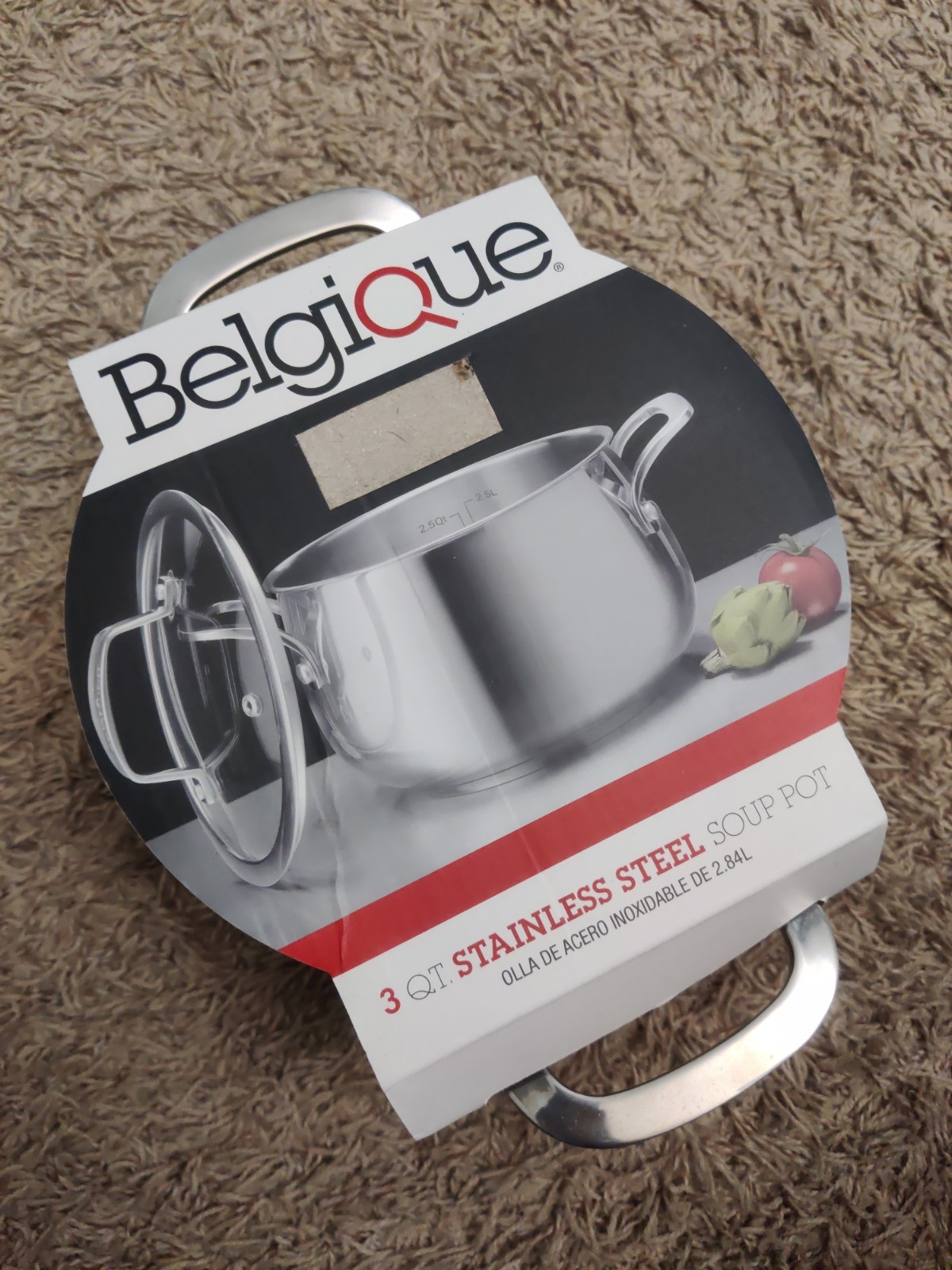 Belgique 3 Quart Stainless Steel Soup Pot W/ Glass Lid NEW