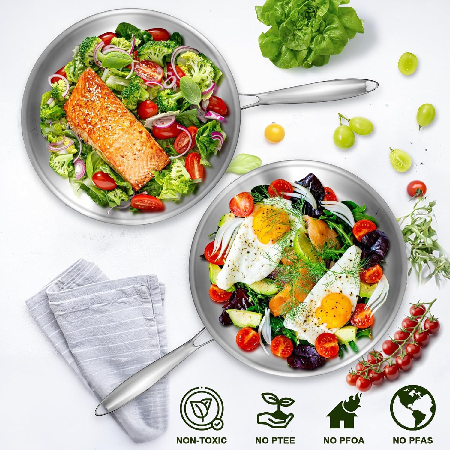12 Inch Tri Ply Stainless Steel Frying Pan Skillet With Lid Induction Ready