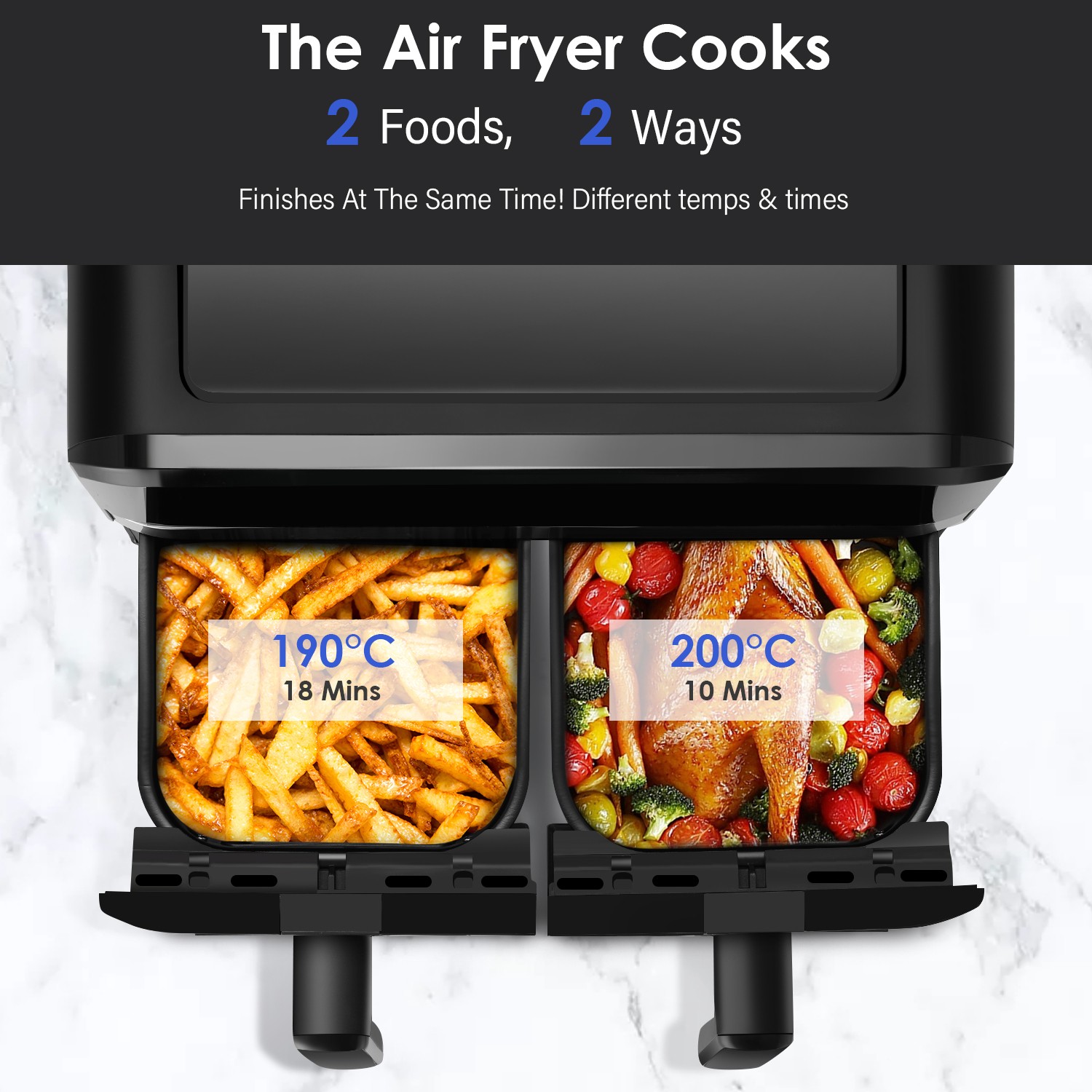 Fat 2400W Digital – Air Low Fryer Dual 80 Air Fryer Modes 9L 200°C 8 Touchscreen