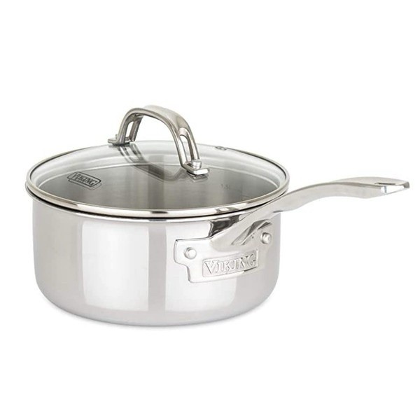 NEW VIKING 3-PLY STAINLESS STEEL CLAD SAUCEPAN POT WITH GLASS VENTED LID 2.25 QT