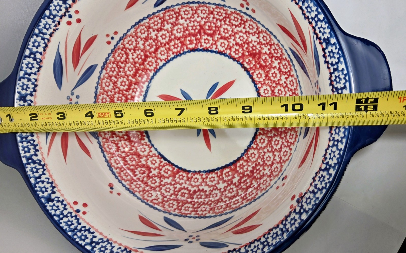 Temptations Tara Old World Red White Blue 4QT MIXING BOWL Firework Fetti 10¾”x4½