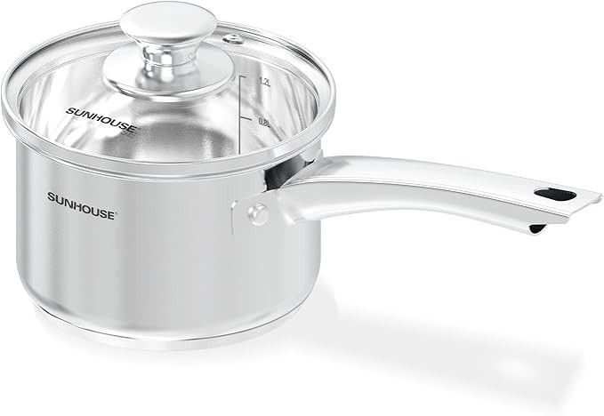 Small Stainless Steel Pot with Lid for Cooking PFOA-Free Induction Base Saucepan