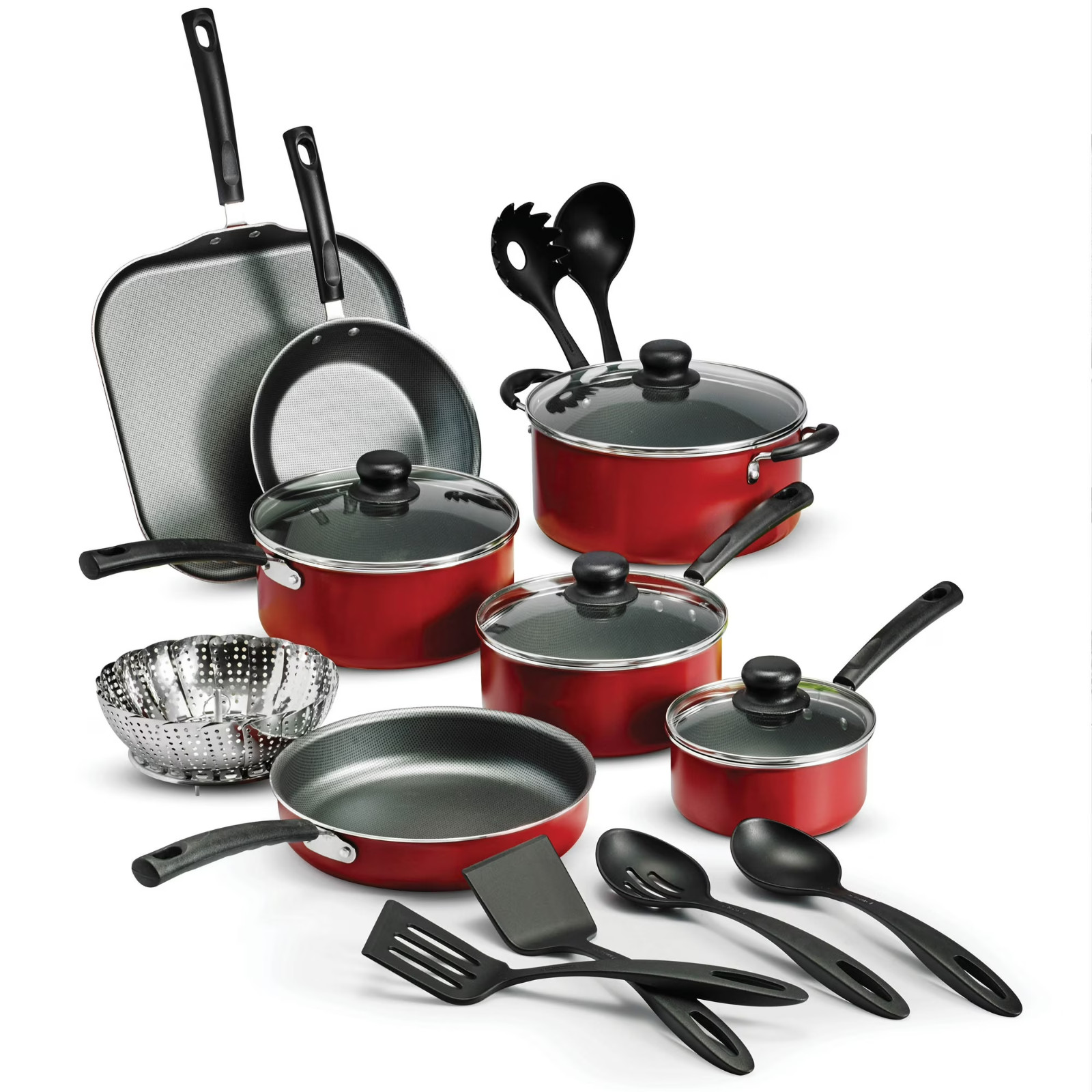 Tramontina Primaware 18-Piece Ceramic Nonstick Cookware Set Red Pots and Pans