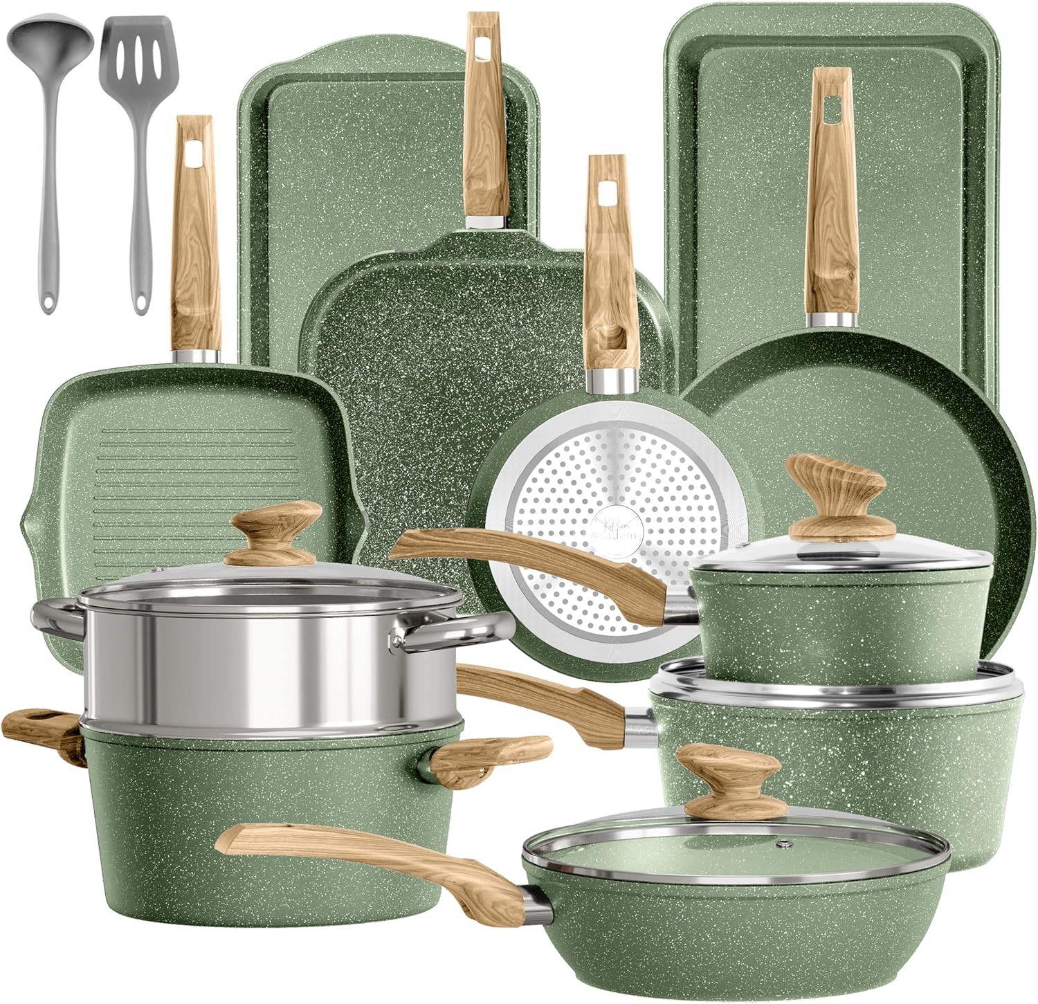 17 Piece Pots and Pans Set Non Stick, Nonstick Induction Granite Kitchen Cookwar
