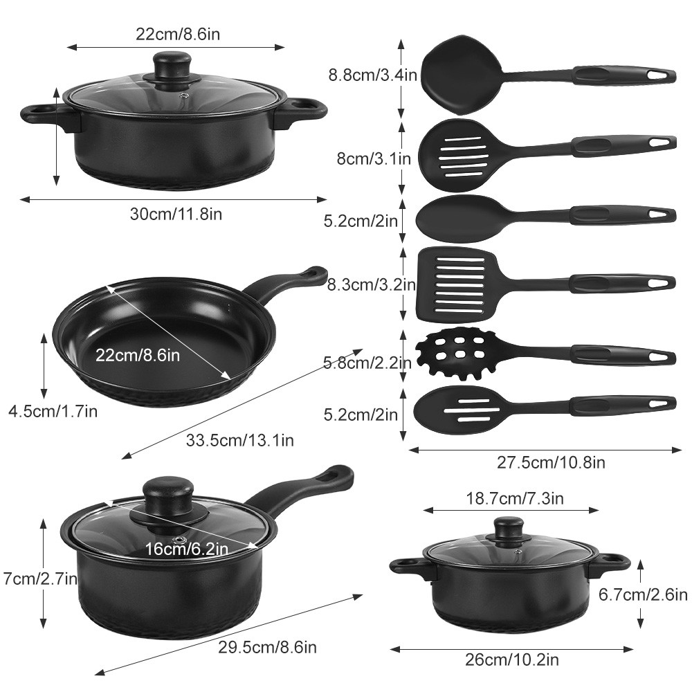 13 Piece Cookware Set Nonstick Pots and Pans for Home Kitchen with Spatula & Lid