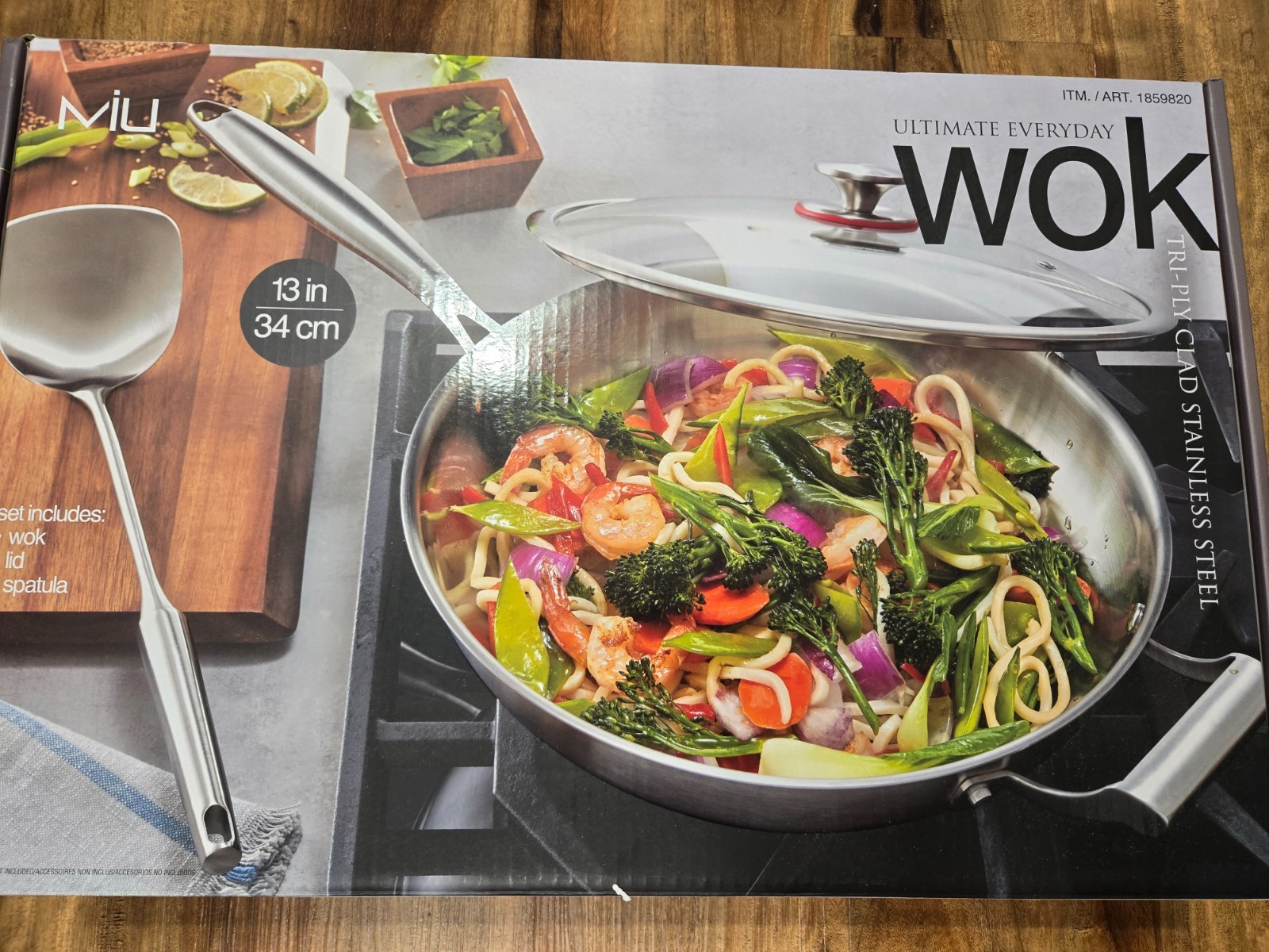 NEW MIU Ultimate Everyday WOK Tri-Ply Clad Stainless Steel 13″ + Lid & Spatula
