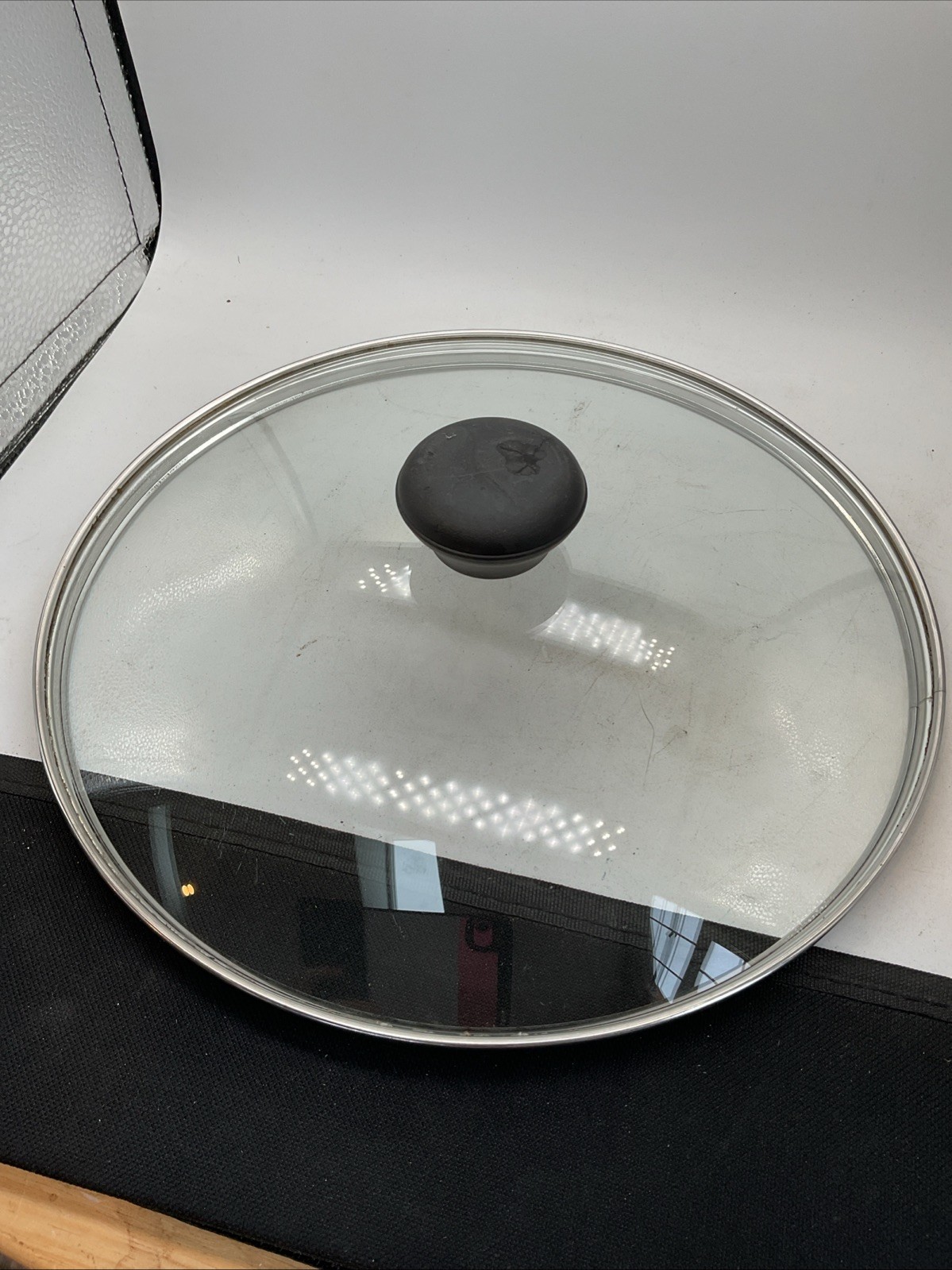 Glass Replacement Lid – 9.75” Inside Rim – 10.625” Outer Rim -Black Plastic Knob