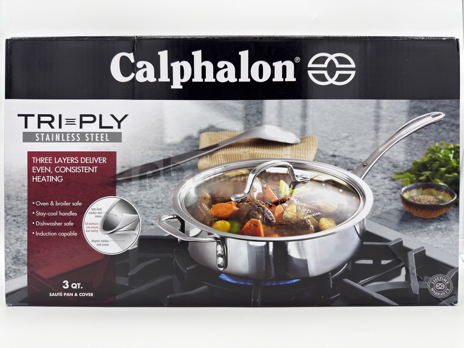 Calphalon Tri-Ply Stainless Steel 3-Quart Saute Pan with Cover – NIB, Ships Free