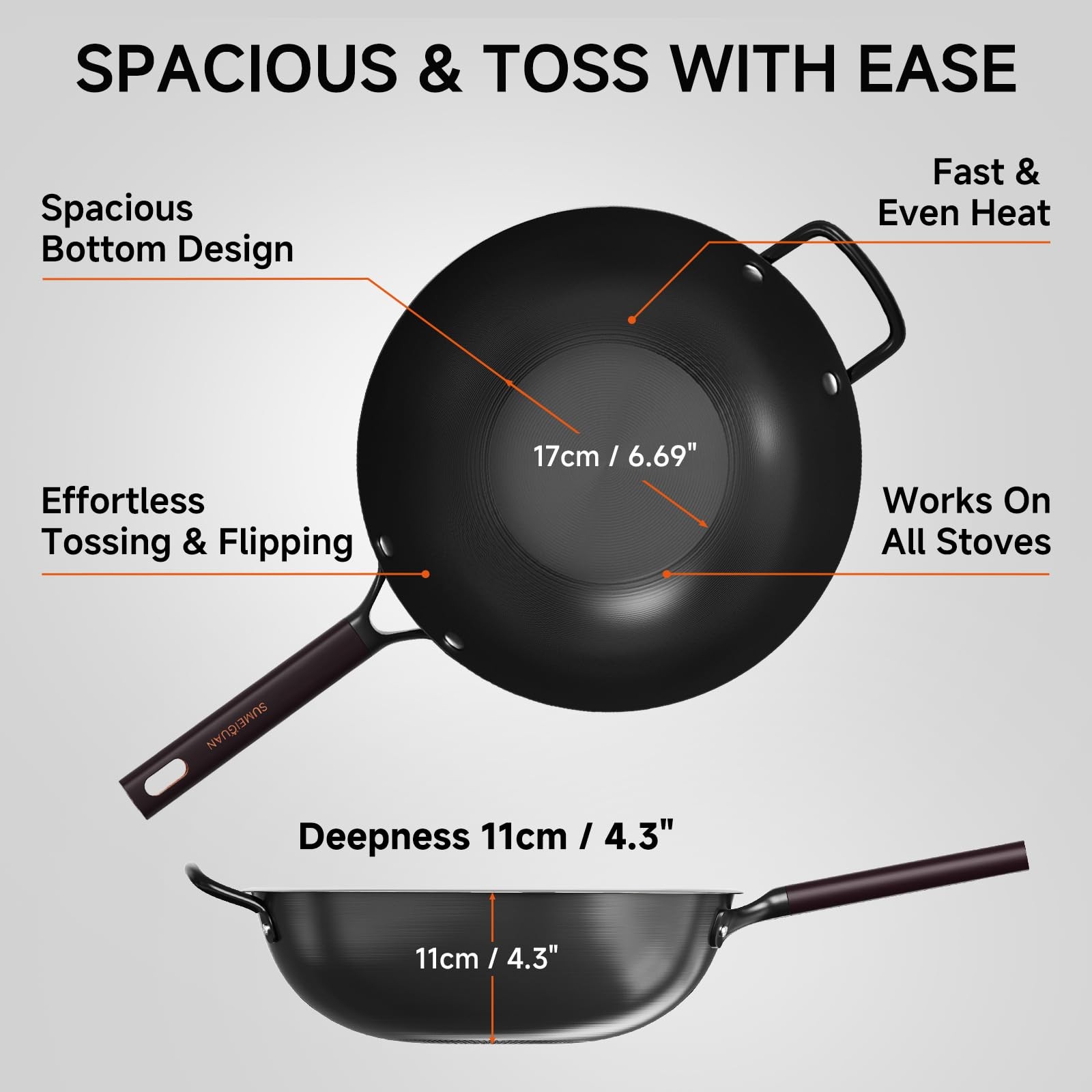 13.5″ Carbon Steel Wok Pan – Pre-Seasoned Flat Bottom Woks & Stir-fry Pans Ch…
