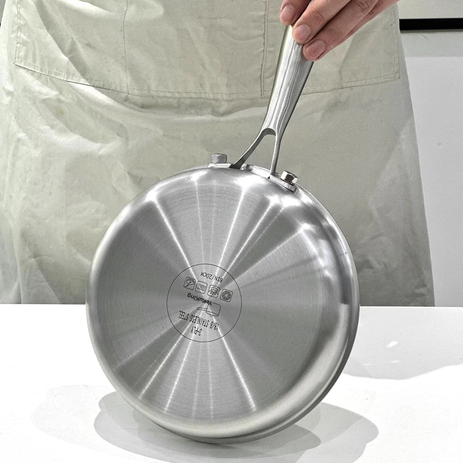 Tri-ply Stainless Steel Frying Pan 8 Inch Small Skillet for Chef’s Cooking Pa…