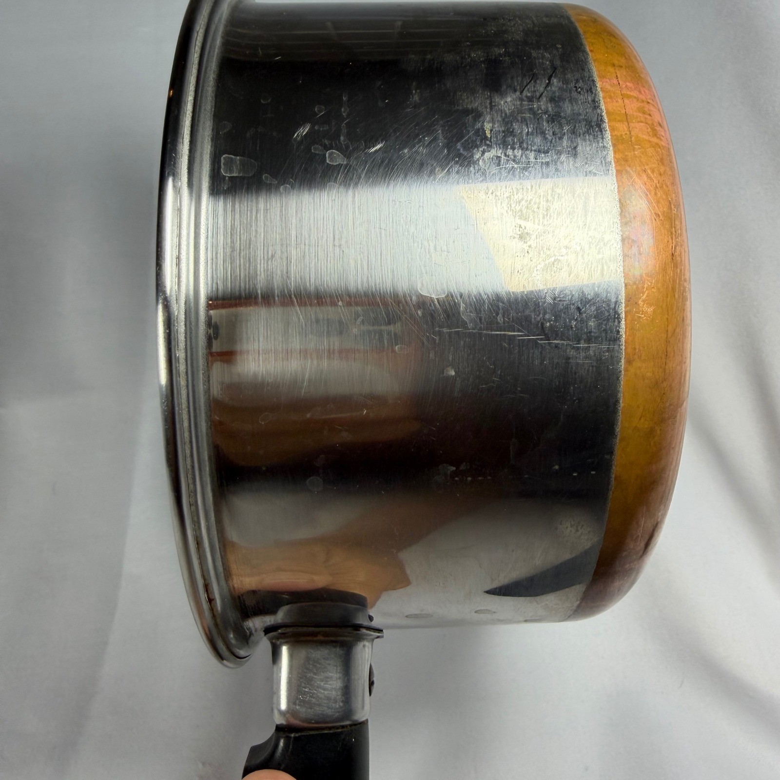 Ekco Flint 2 Quart Saucepan Pot Silver Copper Bottom Stainless Steel Vintage MCM