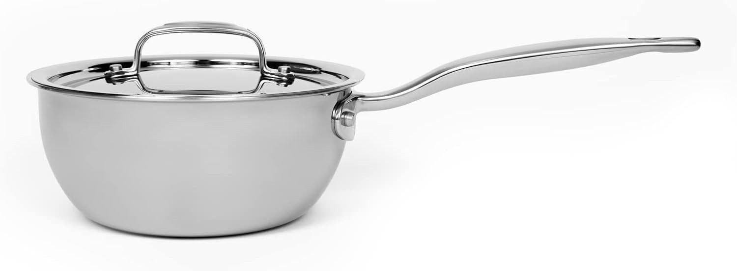 Heritage Steel 2 Qt 5-ply Stainless Saucier Pan with Lid 316Ti Stainless Steel