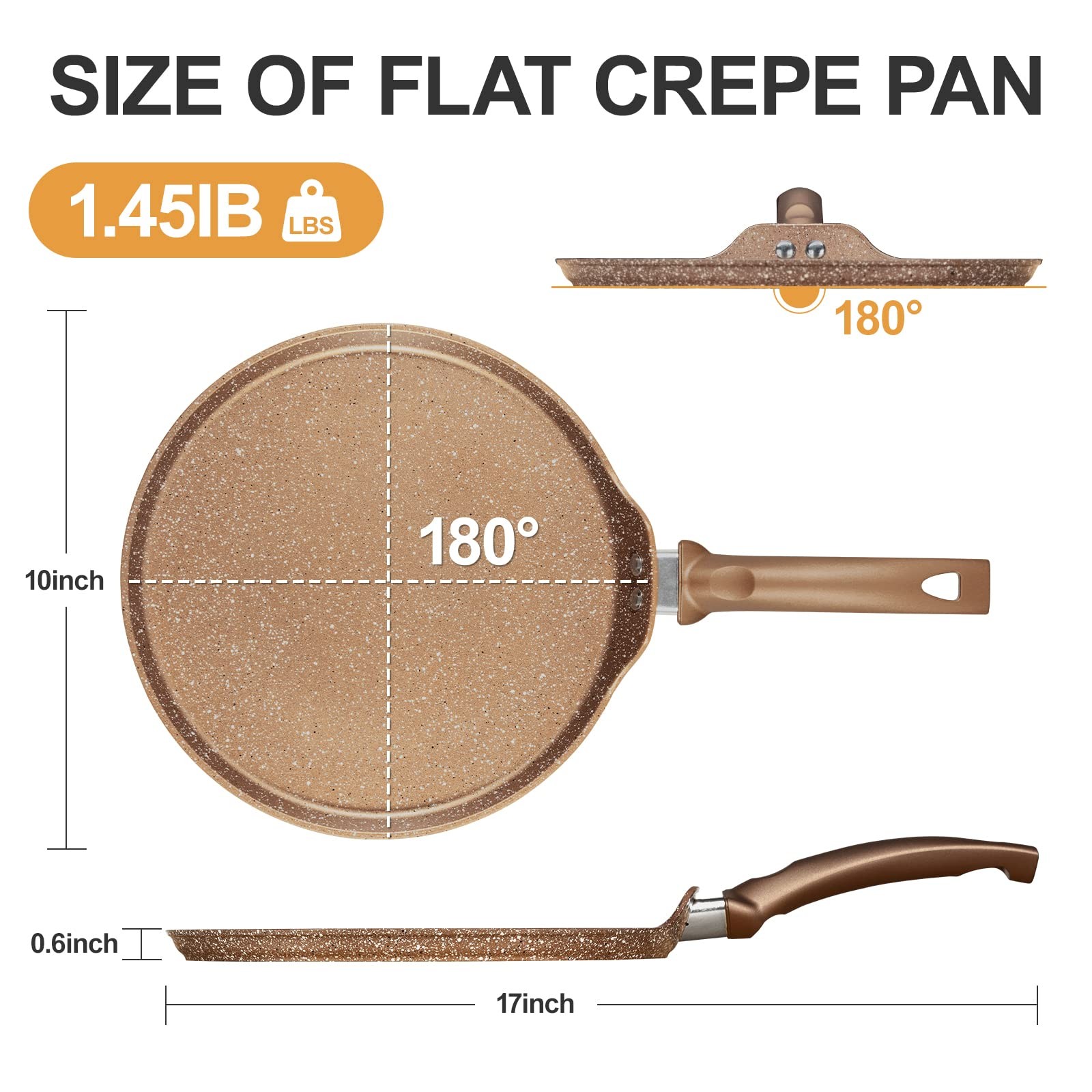 10 Inch Nonstick Crepe Pan Granite Coating Flat Skillet Dosa Tawa Griddle
