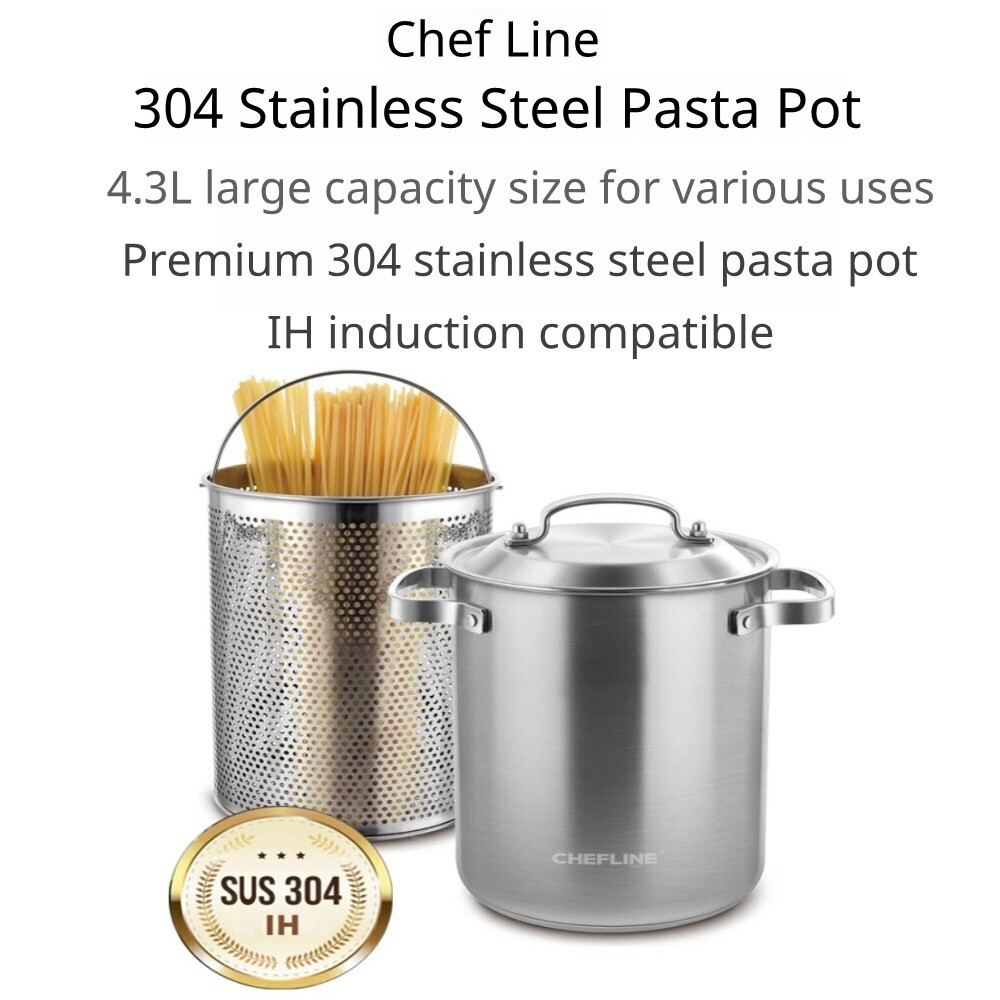 Chef Line Premium Induction 304 Stainless Steel Pasta Pot 4.3L Gas Stove Oven