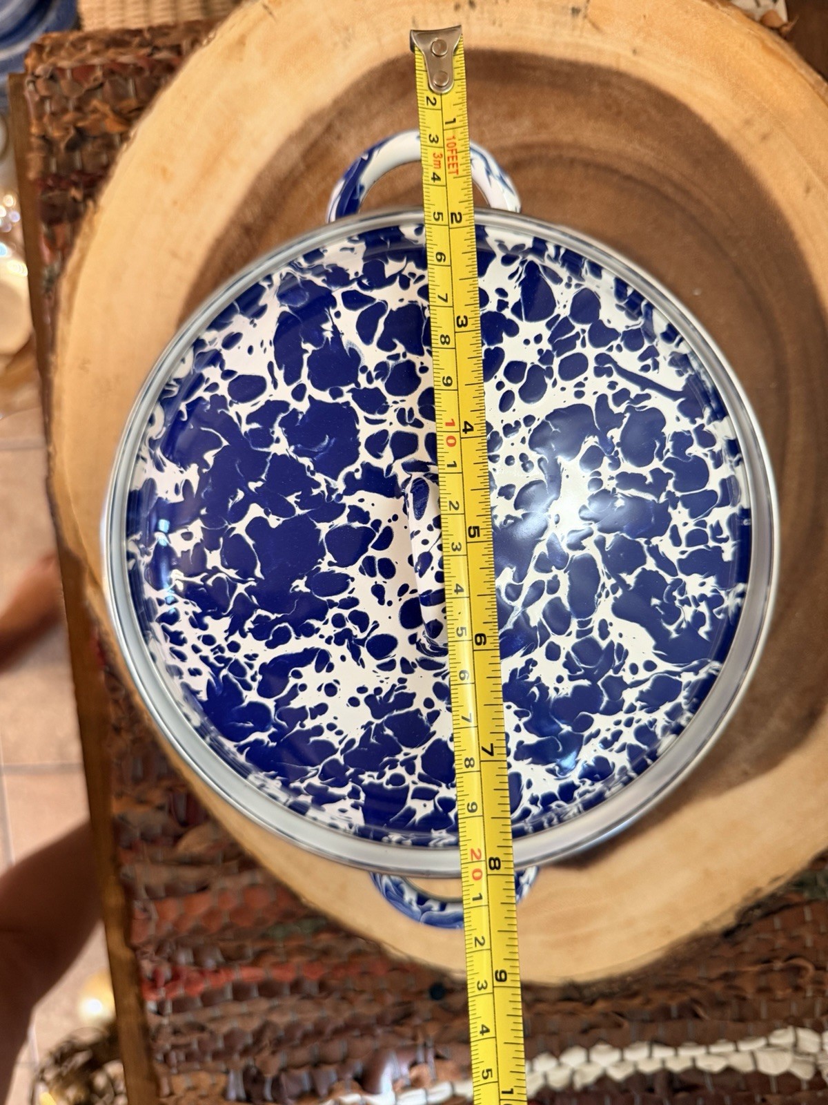 Blue White Enamel Casserole Pot with Lid, Double Handle, 9″ x 6″