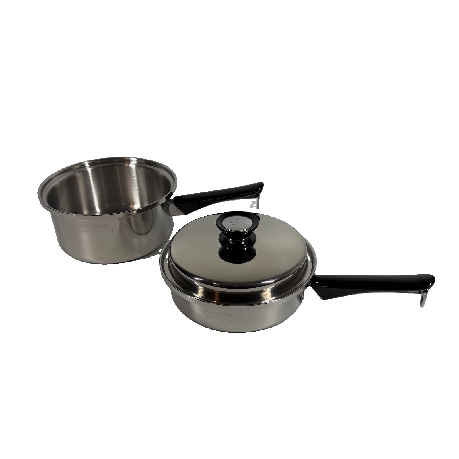 VTG 8” Amway Queen Stainless 1.5 Qt Saute Pan & 2.5 Qt Sauce Pan Set w/ Lid