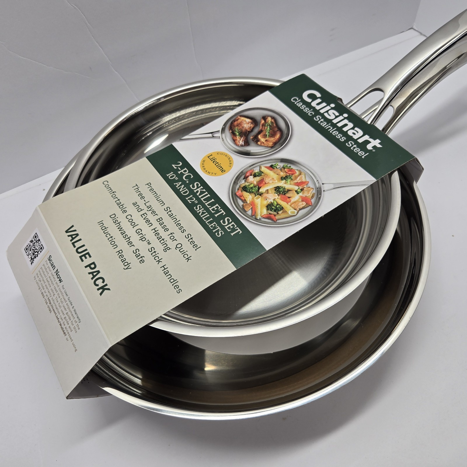 Cuisinart Classic 10″ & 12″ Stainless Steel 2Pk Skillet Set, Premium Tri-Ply