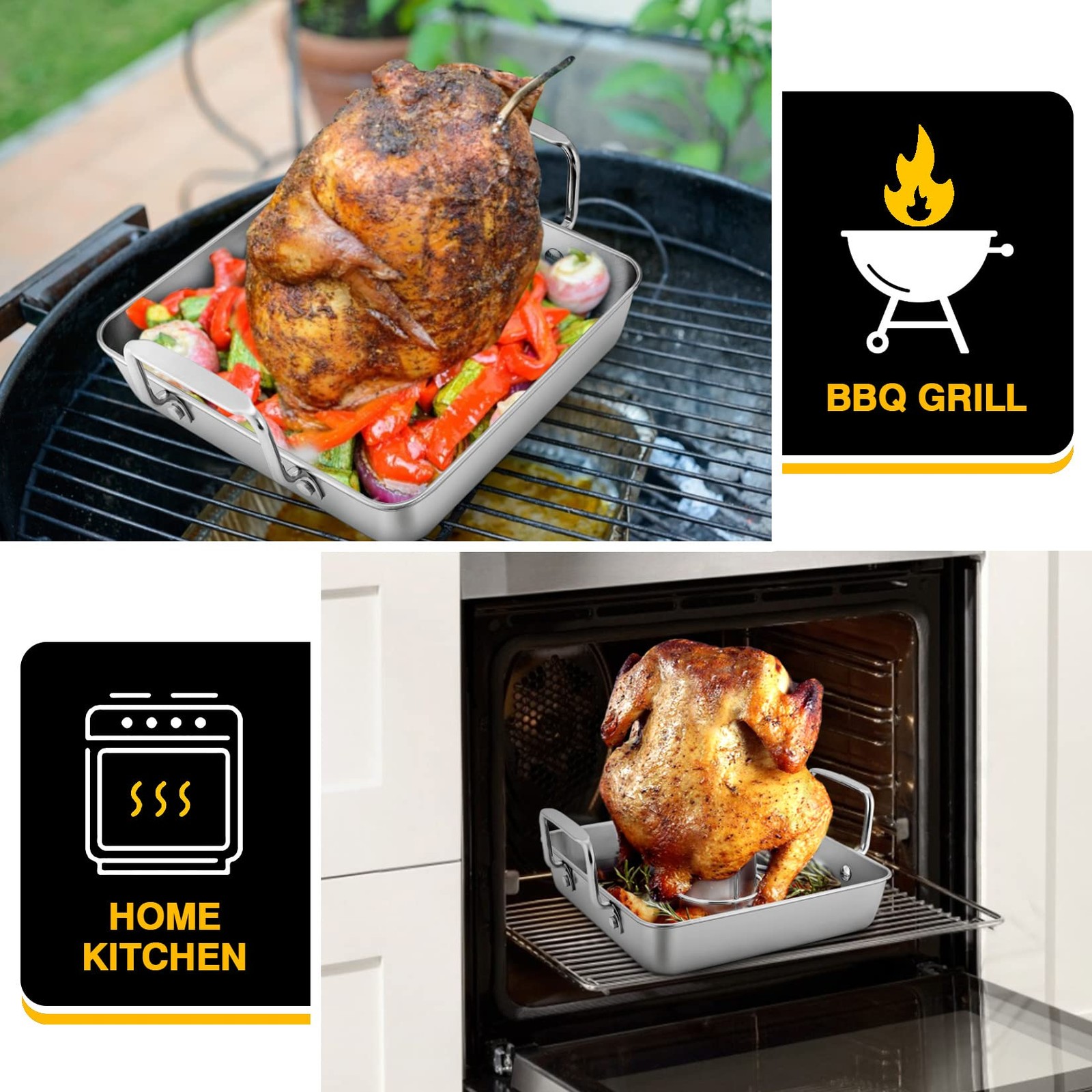Roasting Pan with Rack, P&P CHEF Beer Can Chicken Roaster 9-inch Stainless Steel