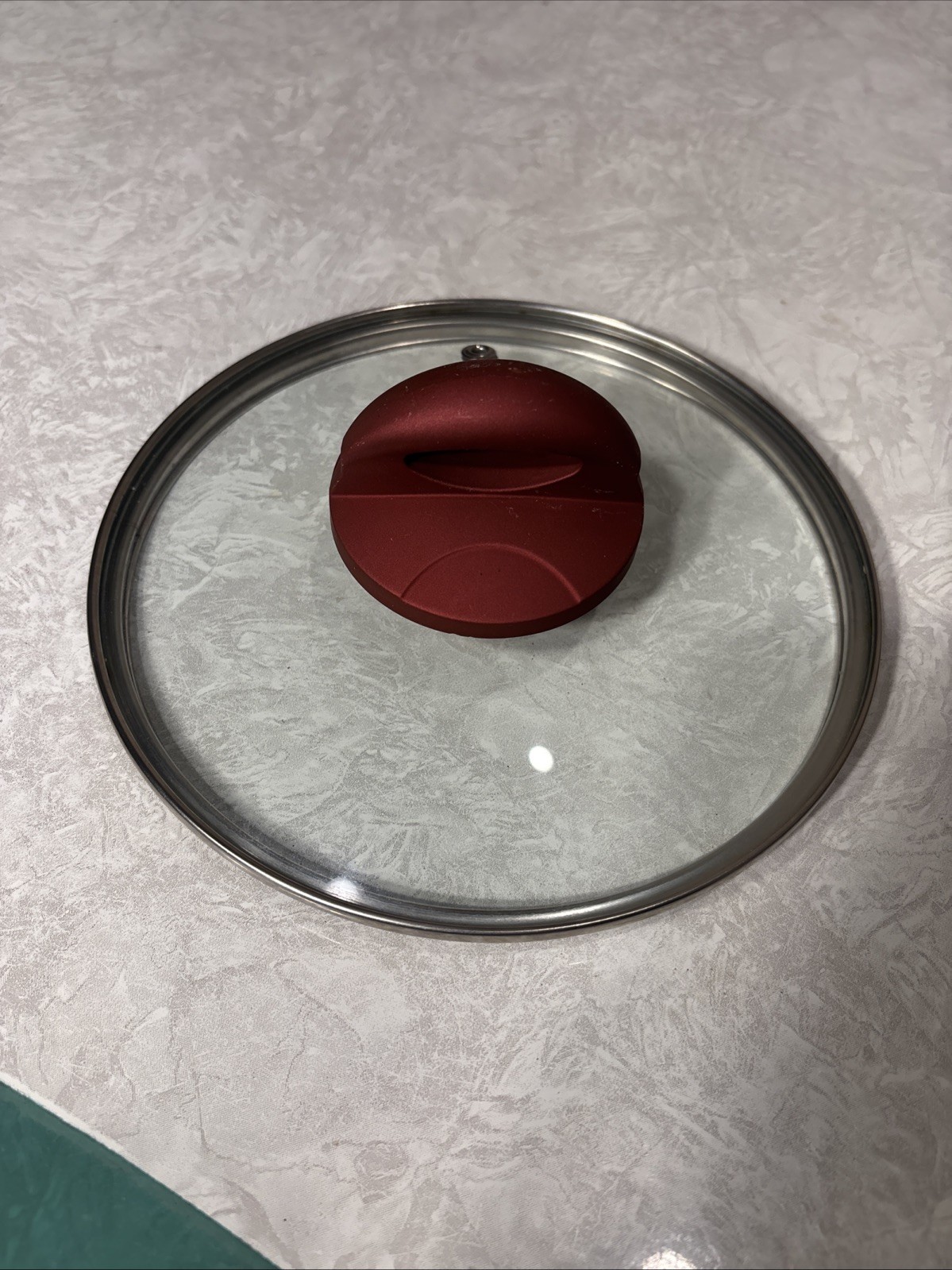 7” Glass Replacement Lid Cover Top With Red Handle, Silver Rim, Vented
