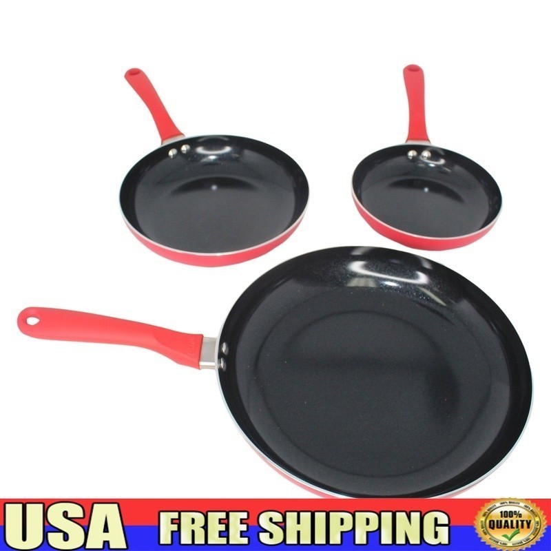 3pc Aluminum Nonstick Fry Pan Set Cookware Sautéing Stir Frying Easy Cleanup New