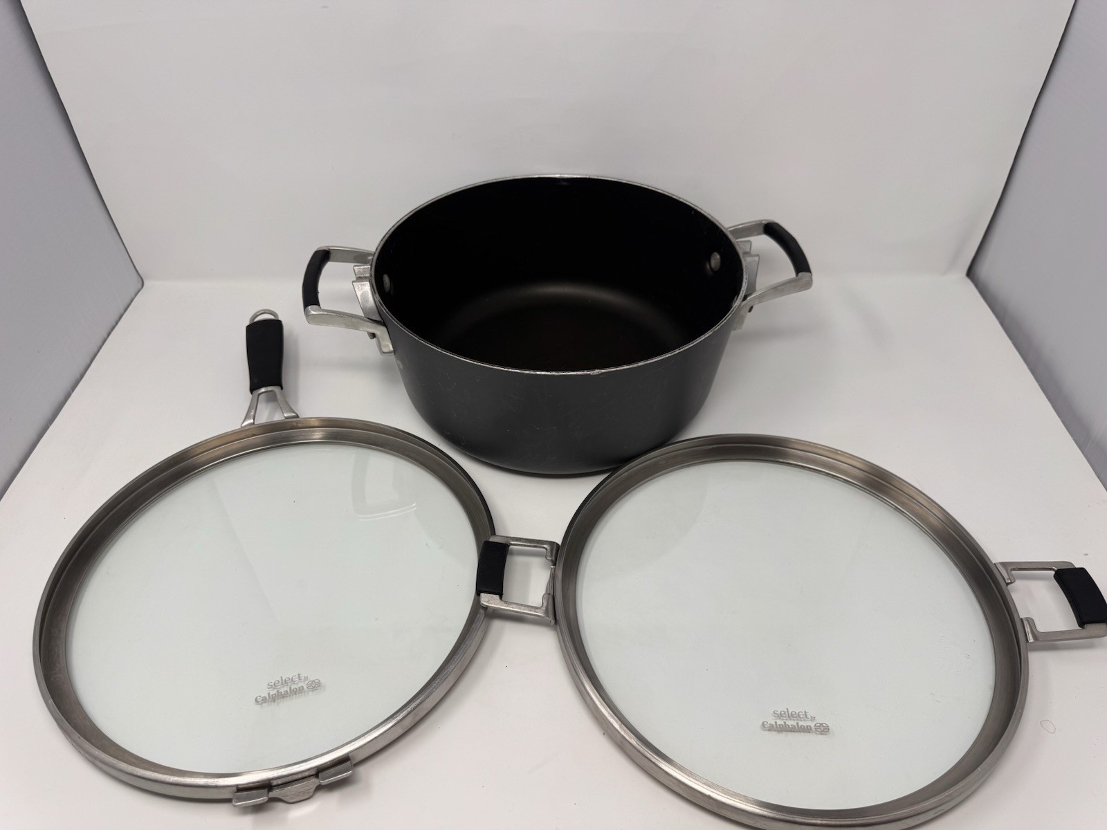 Calphalon Select HC H8785 5 Qt Stainless Dutch Oven Flat Glass Lids Pot