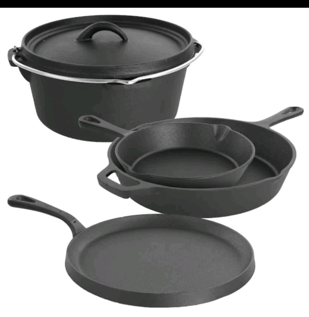 New MegaChef Pre-Seasoned Cast Iron 5-Piece Cookware Set Pots & Pans Black