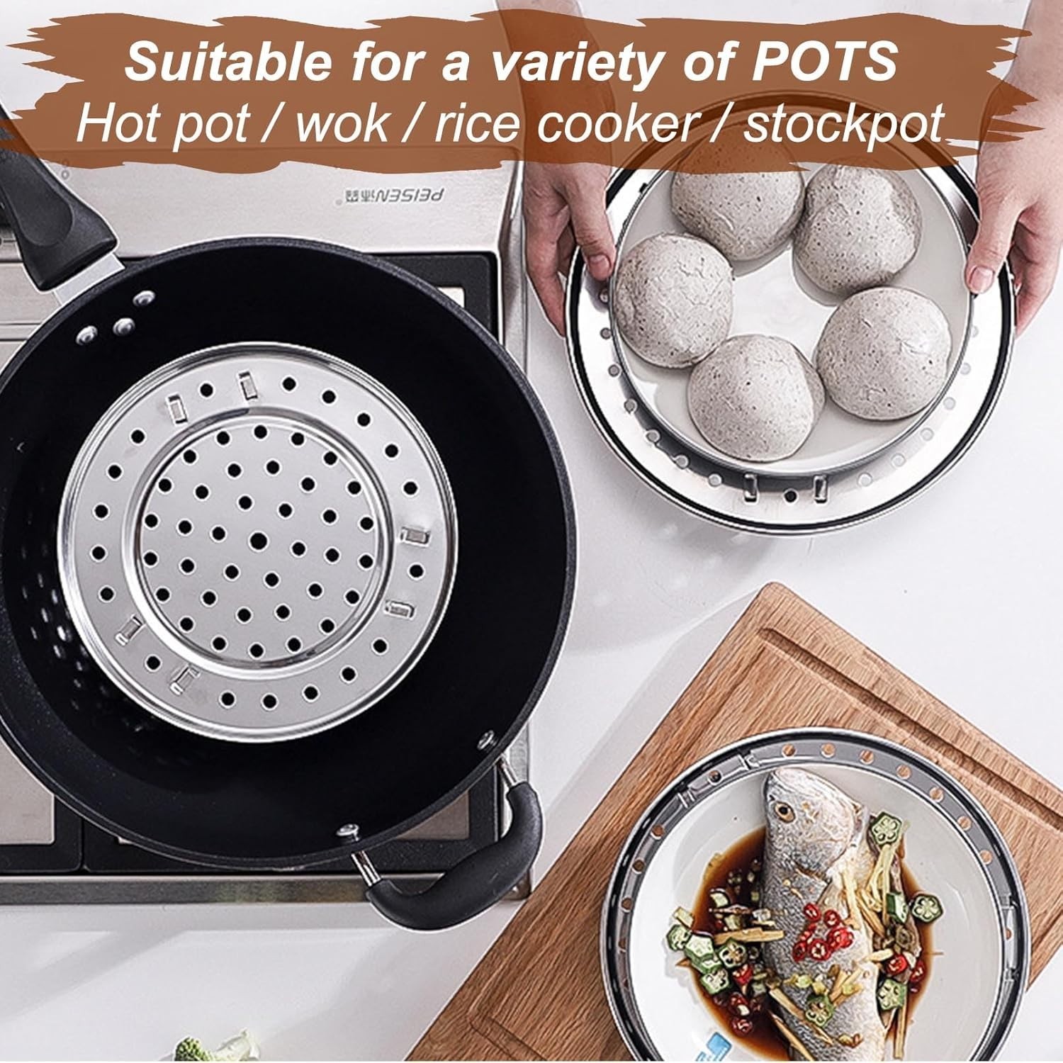 Elegant Round Stainless Steel Steamer Rack with Silicone Liners – 6.9inch