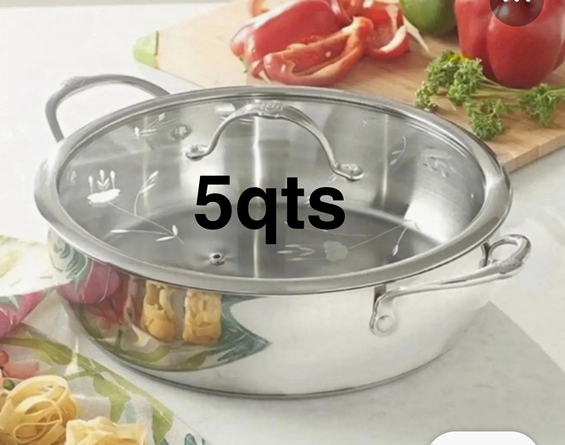 Princess House Heritage 5 Qt Stainless Steel Saute Pan w/ Lid Double Handle 3683