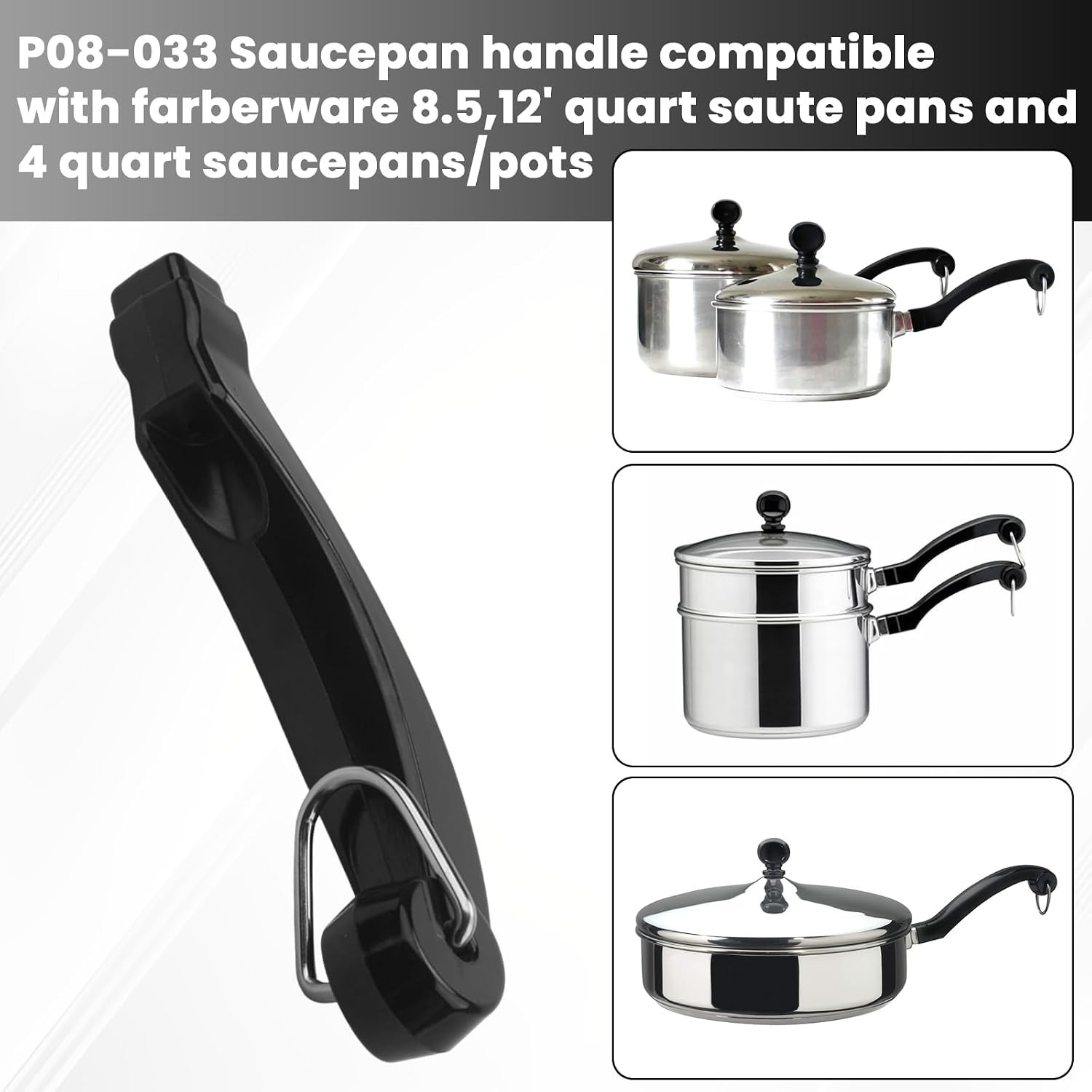 P08-033 Saucepan Handle Replacement (Long) for Farberware Saute Pans Handle