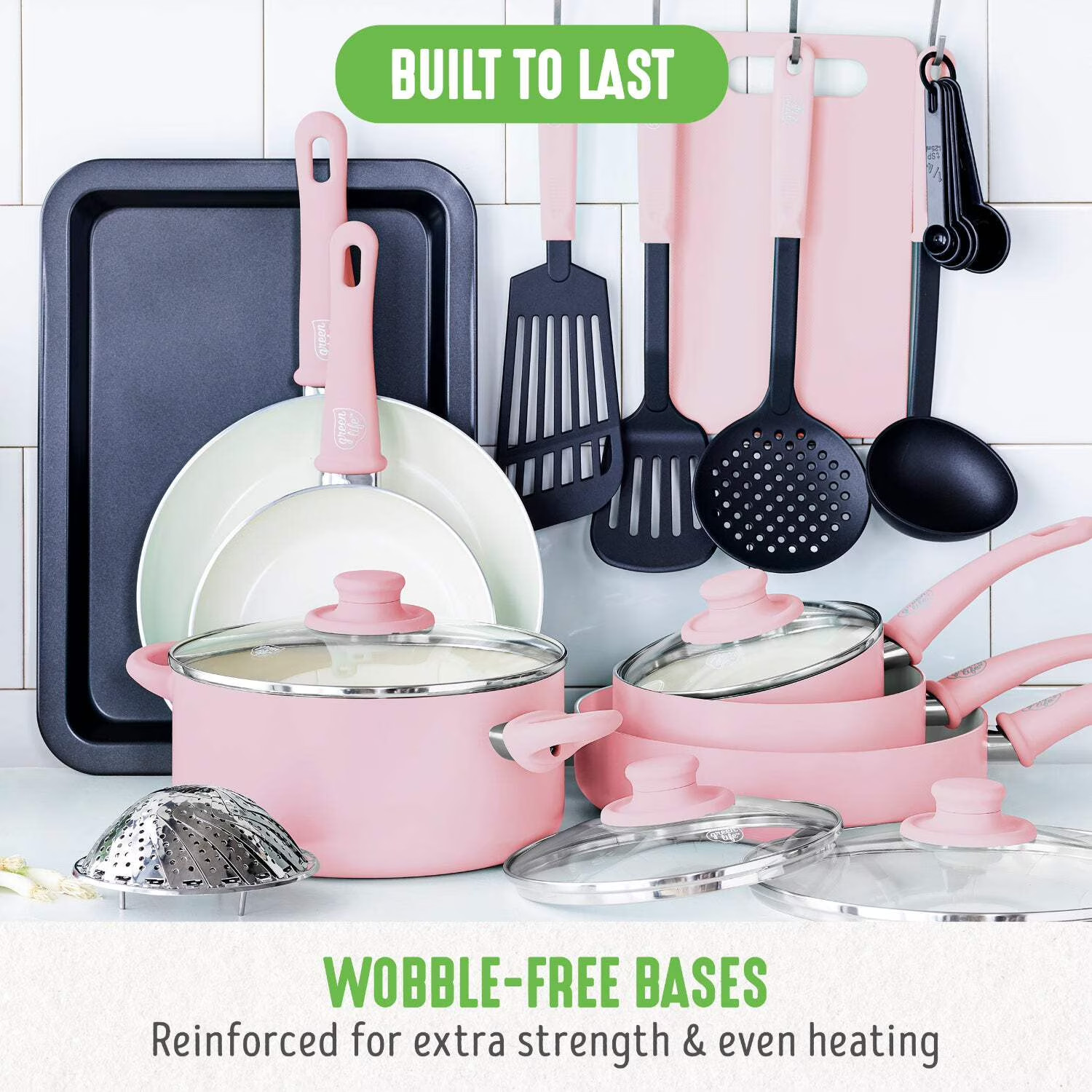 GreenLife 18-Piece Soft Grip Toxin-Free Healthy Ceramic Non-Stick Cookware Set