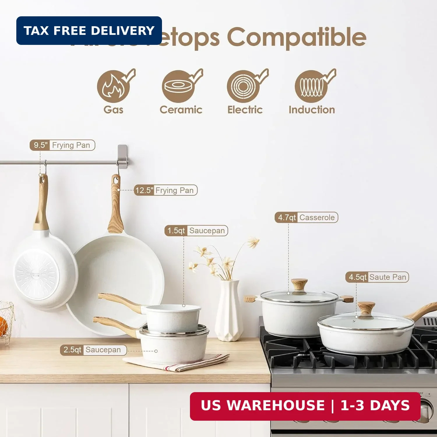 SENSARTE Nonstick Ceramic Cookware Set 16-Piece, Healthy Pots and Pans Set, Non-