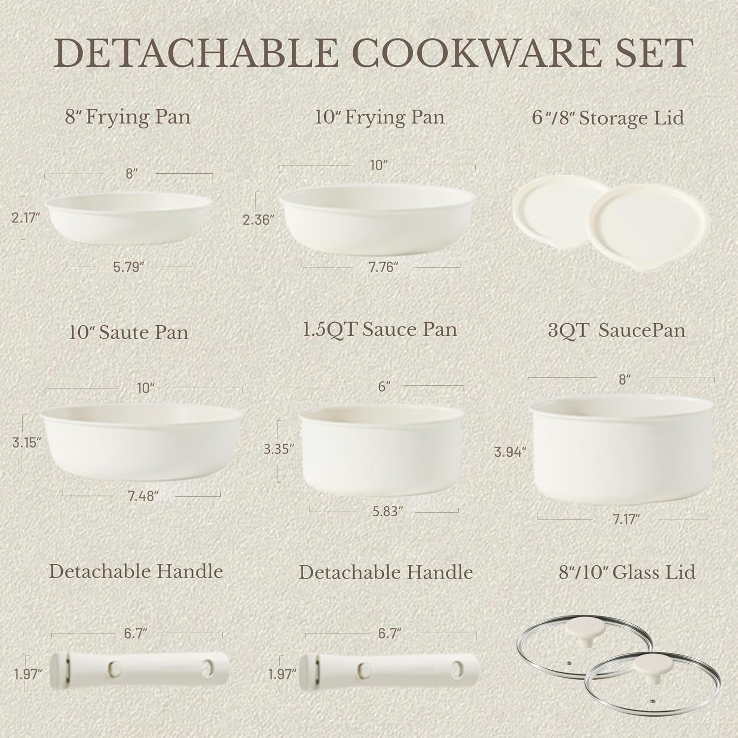 11Pcs Pots and Pans Set, Nonstick Cookware Detachable/Removable Handle