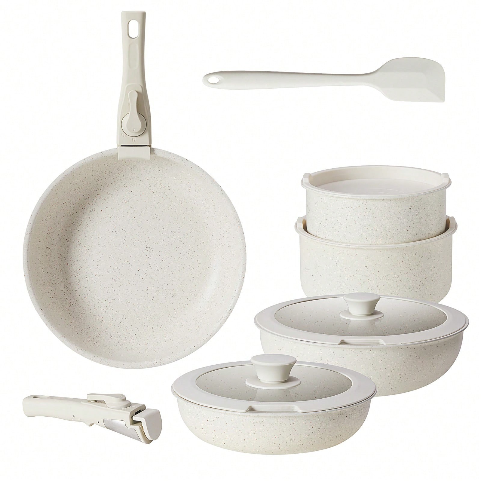 12 Pieces Nonstick Cookware Set With Removable Handles Aluminum Alloy Kitchen