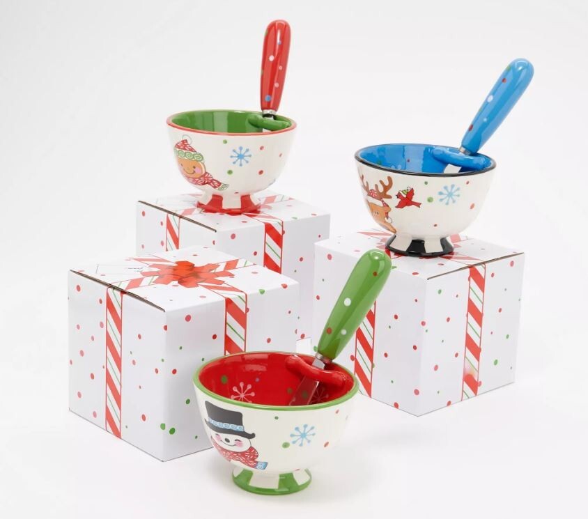 Temp-tations S/3 Seasonal Pedestal Bowls w/ Spreaders & Gift Boxes K50543 Whimsy