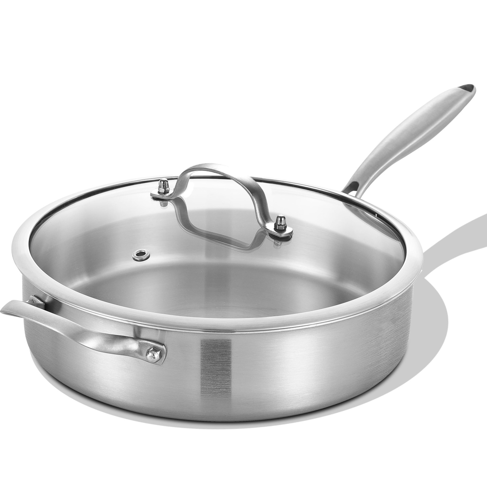 5 Quarts Tri-Ply Stainless Steel Sauté Pan wih Lid, 12 Inch Deep Frying Pan,J…