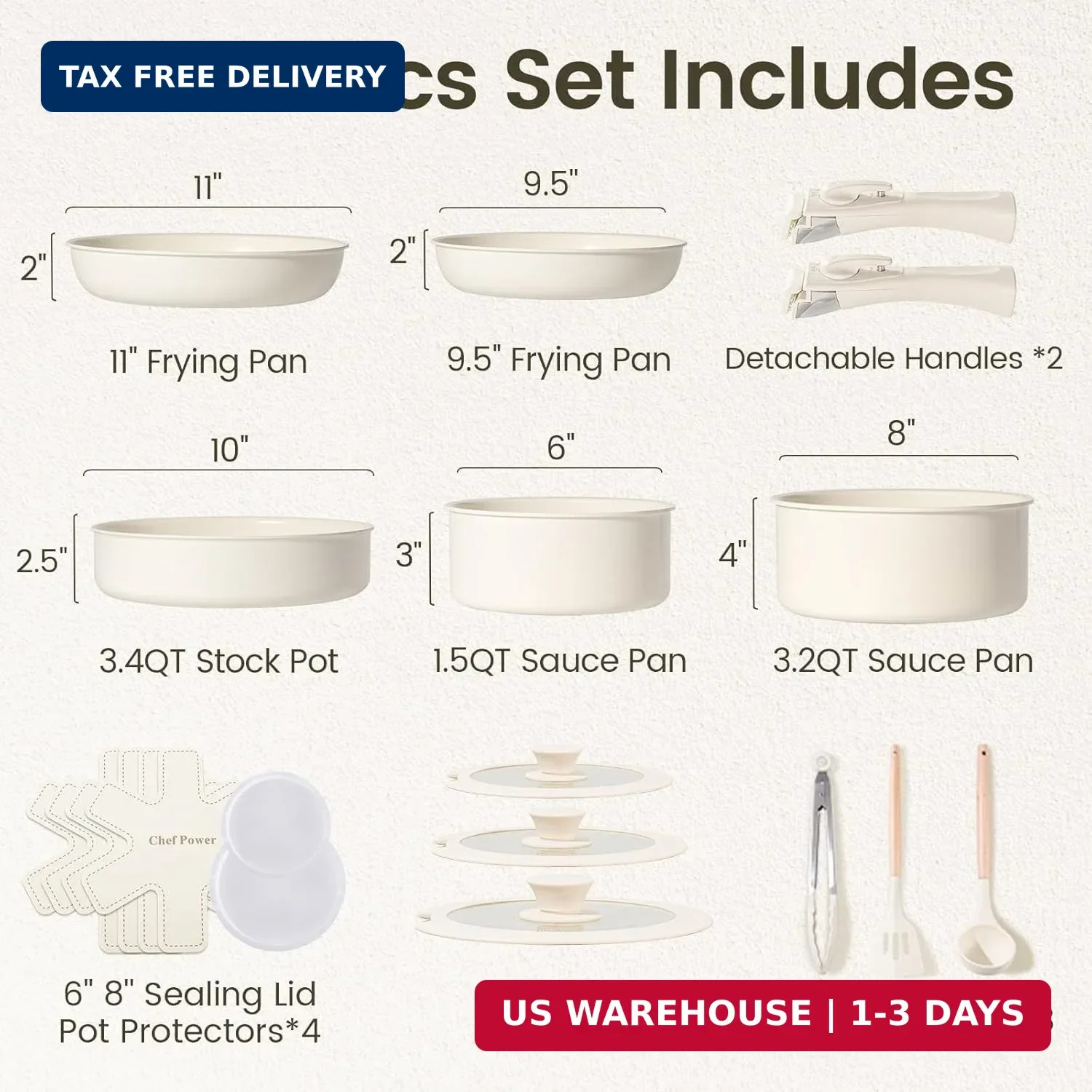 Chef Power Ceramic Cookware Set Non Toxic with Detachable Handles, Healthy Nonst