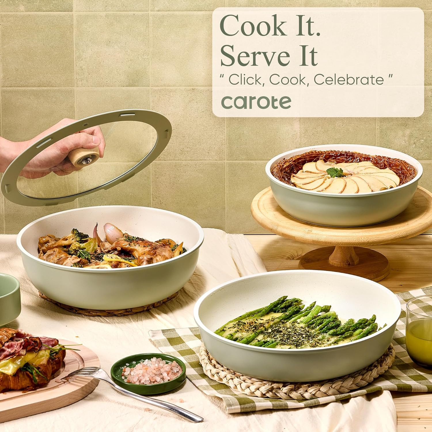 25Pcs Non Stick Cookware Set with Detachable Handle, Space Saving