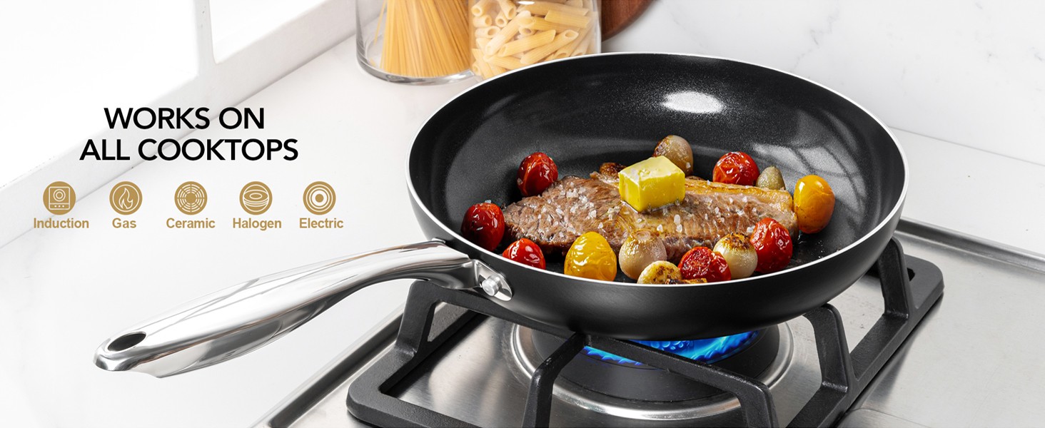 Ceramic Frying Pan – 10 Inch Frying Pan Nonstick with Lid, Non-Toxic Skillet