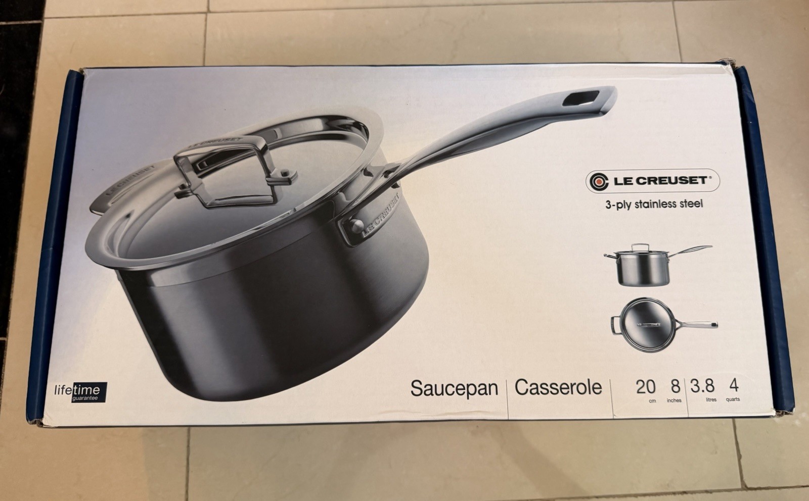 Le Creuset 3-Ply Stainless Steel 20cm Saucepan w/ Lid 3.8L Dishwasher Safe