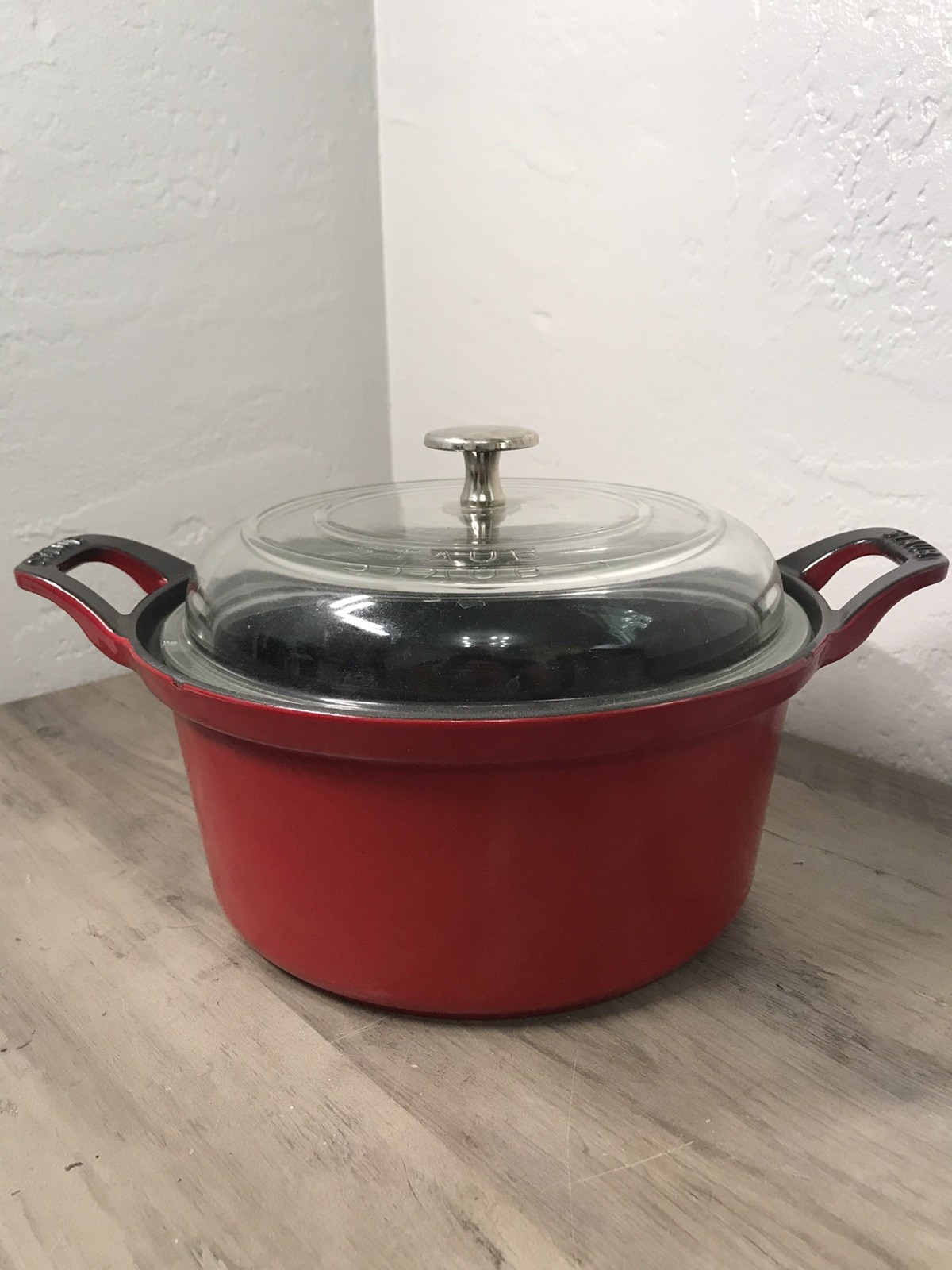 STAUB Cast Iron 2.5 qt Braiser with Glass Lid Dutch Oven Cherry Red 9”