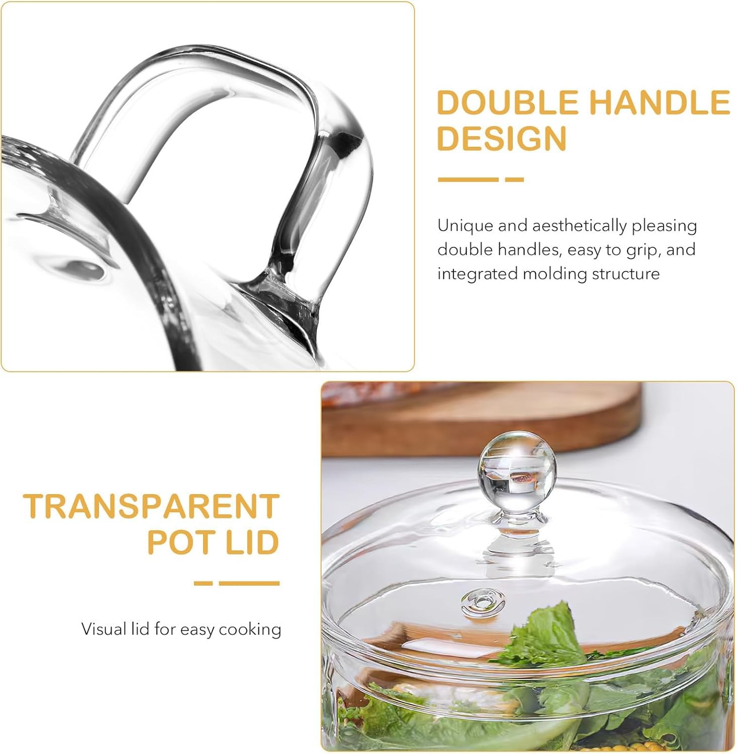 High Borosilicate Glass Soup Pot W/ Lid & Double Handles Transparent Cooking Pot