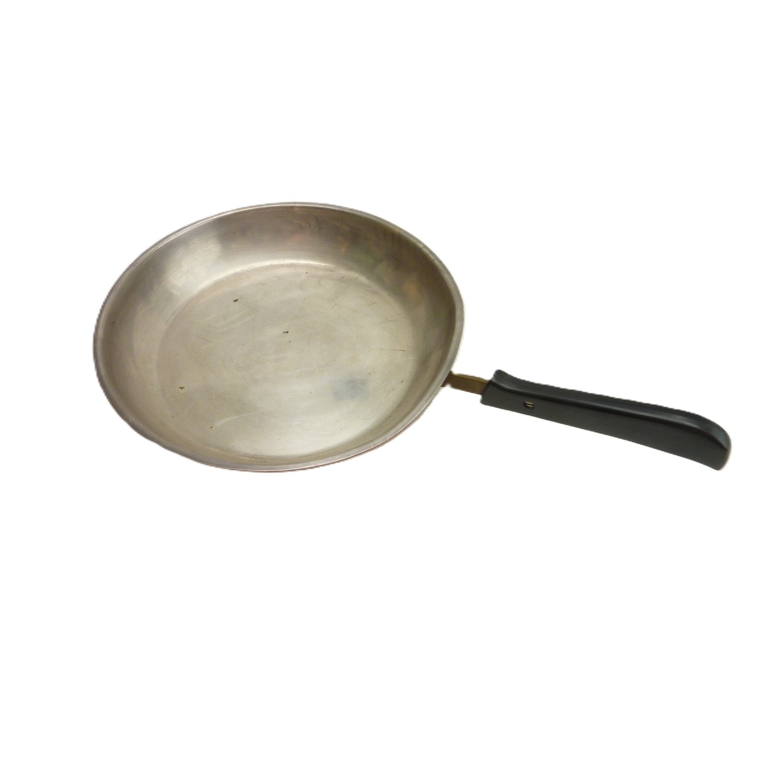 Vintage Copper Pan Tin Lined Skillet Brass Handle Switzerland 10.5 inch