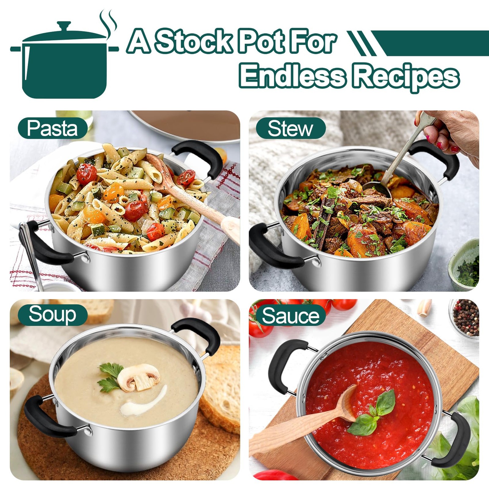 TeamFar 3 Quart Stock Pot, Stainless Steel Stock Pasta Soup Pot with Lid, Tem…